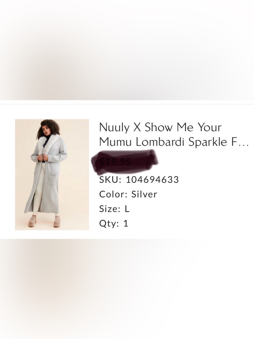 Free People Long Silver Trench Coat with Faux Fur Collar